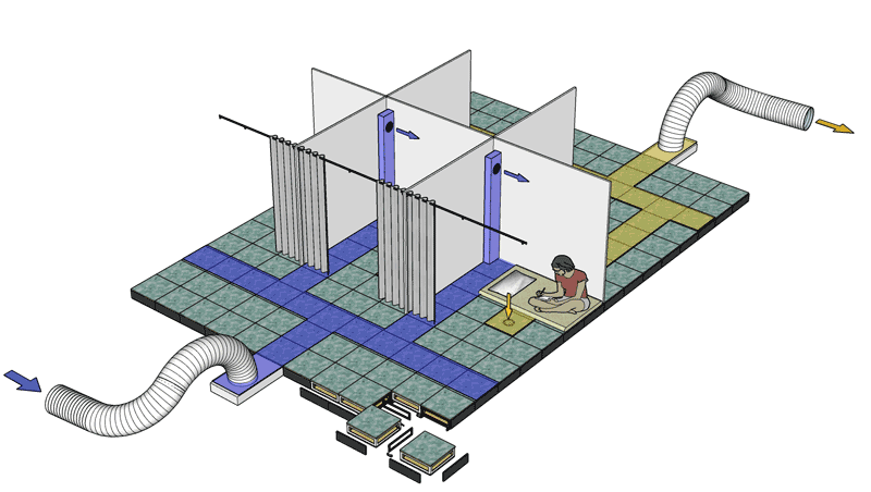 浮床ユニットによるブース内部バランス換気システム