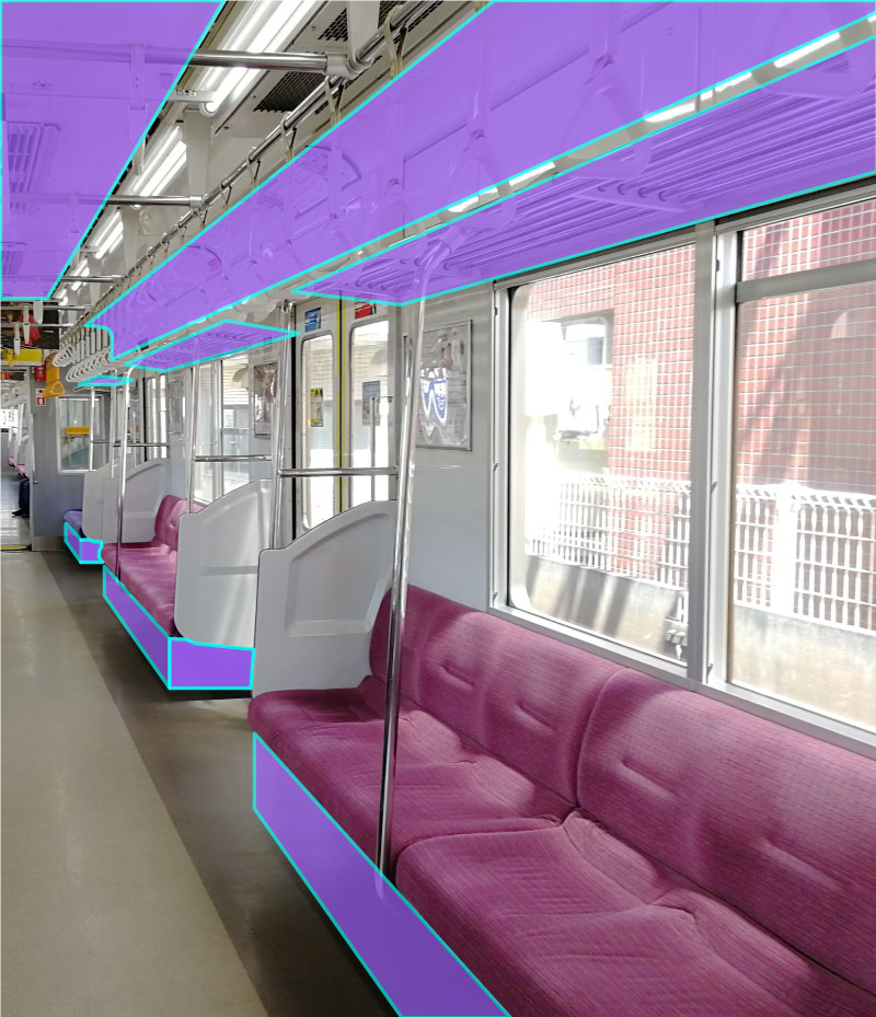 紫外線長光路殺菌システム　列車内部への導入方法